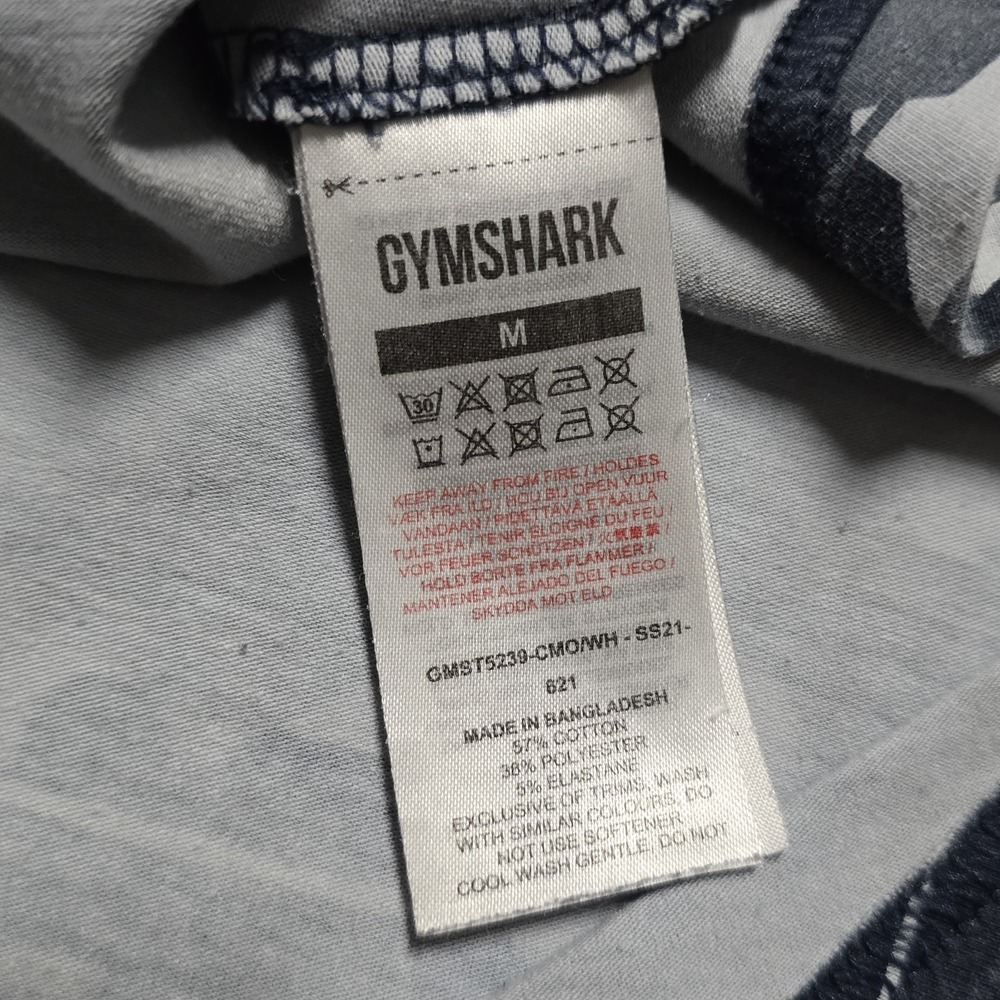 Gymshark Shirt Mens M Blue Camo Short Sleeve Athletic Tee Gym Training Spellout - Picture 7 of 12